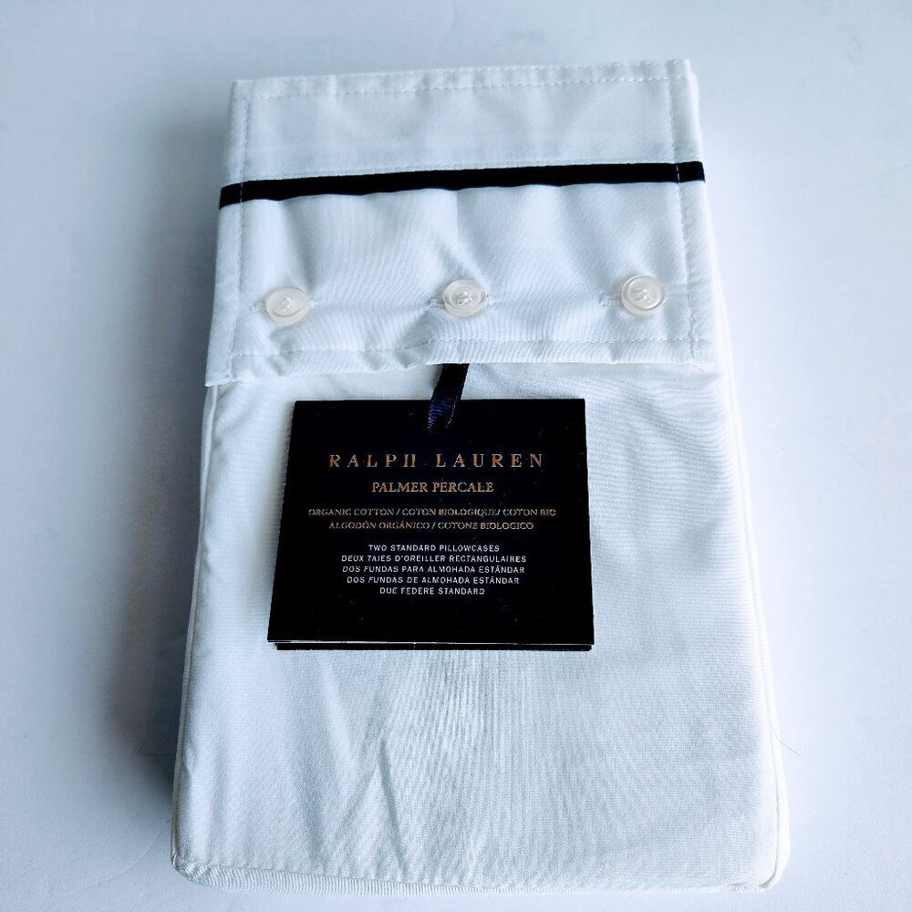Ralph Lauren White Palmer Percale Organic Cotton STD Pillowcases
